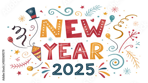 Happy New Year 2025 Celebration on a Transparent Background