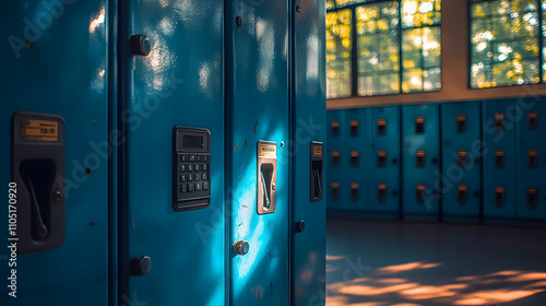 Teal Lockers with Number Pad Illustration photo