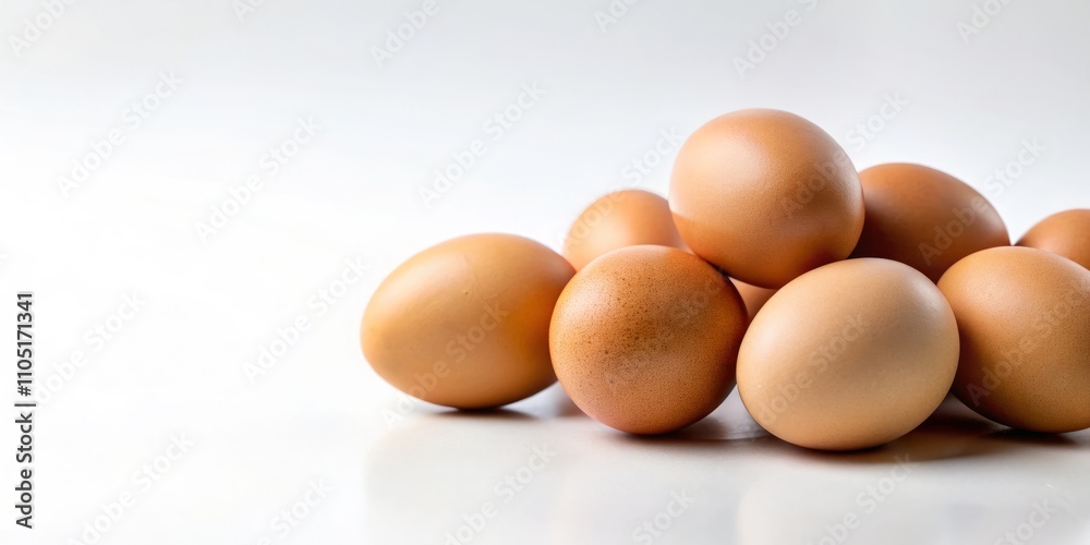 A Collection of Brown Eggs on a Crisp White Background for Culinary and Health-Related Concepts, Showcasing Natural and Organic Food Options, Ideal for Recipe and Food Blogs A Collection of Brown Eggs on a Crisp White Background for Culinary and Health-Related Concepts, Showcasing Natural and Organic Food Options, Ideal for Recipe and Food Blogs