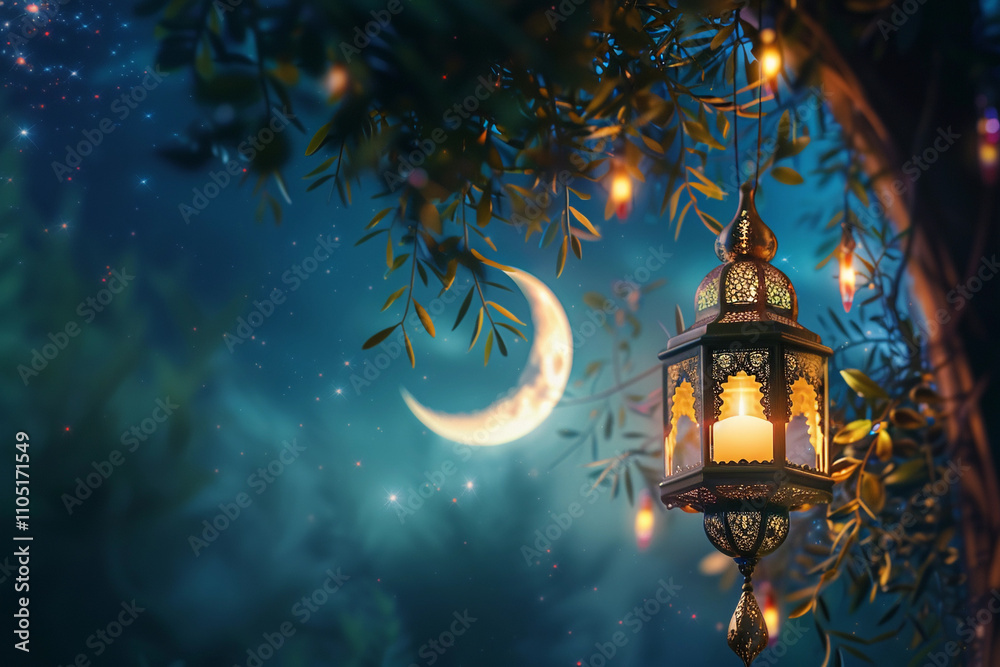 Fototapeta premium Beautiful greeting card with holiday composition for celebrate Ramadan