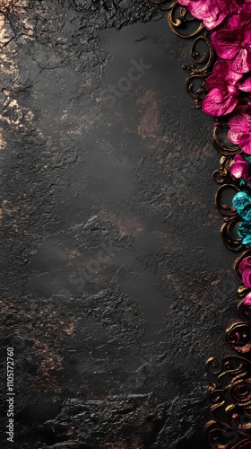 The gentle illumination of studio lights highlights the intricate orchid blooms, displaying a mesmerizing transition from pink to blue against a bold black background.