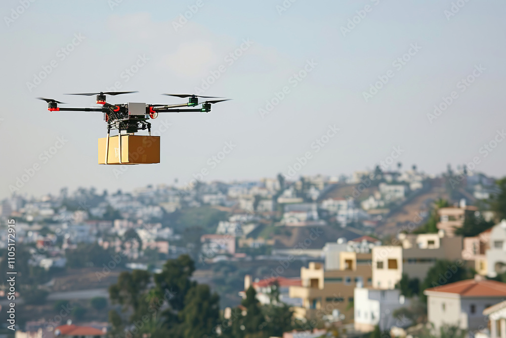 Drone flying in sky over beautiful nature during observation from top Drone flying in sky over beautiful nature during observation from top