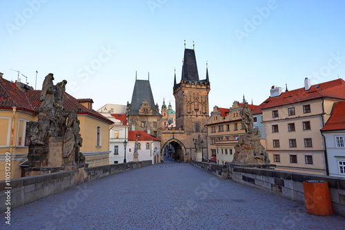 Charles Bridge (Karluv most) Landmark stone bridge in Prague Czech (Praha, Czechia)