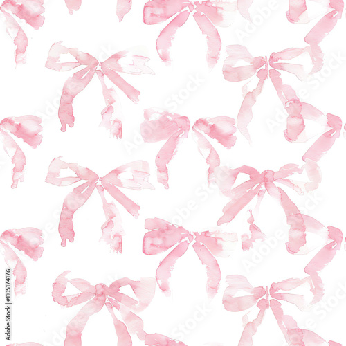 Coquette pink bow seamless pattern pastel watercolor repeat tile girly painted design cute fashion craft digital scrapbook background textile packaging blog social media product flatlay