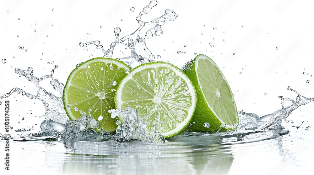Lime Slices Splashing into Water Lime Slices Splashing into Water
