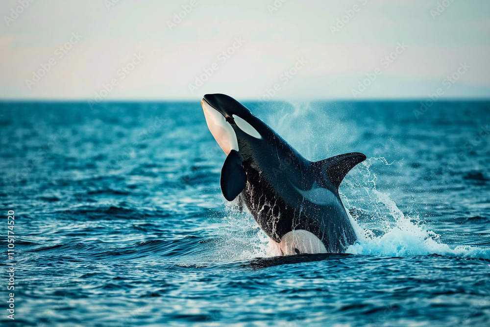 Fototapeta premium Fantastically beautiful majestic huge whale in deep ocean