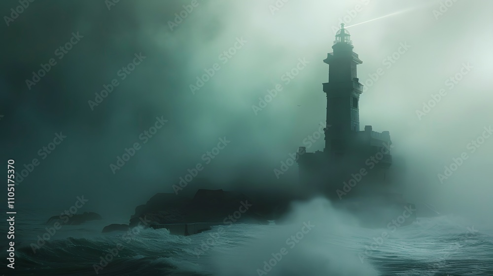 Fototapeta premium Lone Lighthouse Stands Strong Against Stormy Seas