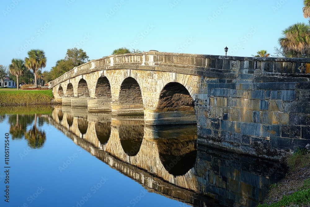 Fototapeta premium Bridge of Lions in St Augustine, Florida. Historical Famous Bridge Over Waterway