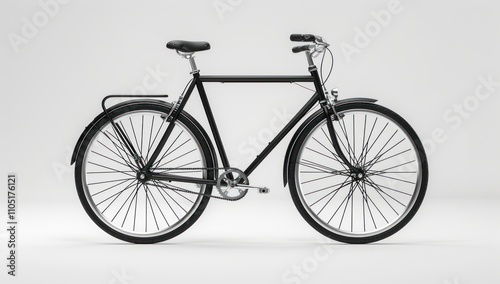 Classic Black Bicycle on a White Background