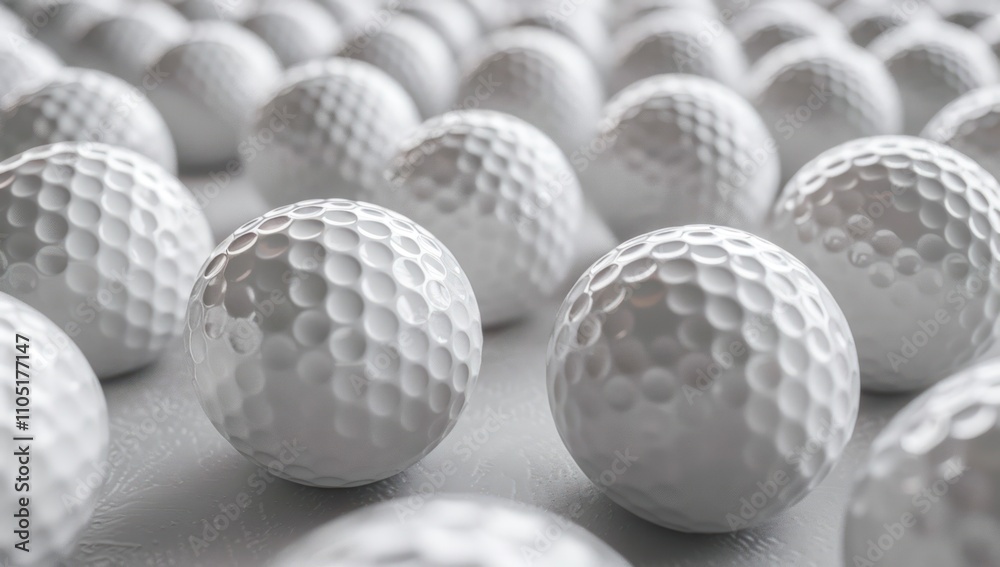 Close-up of White Golf Balls in a Row Close-up of White Golf Balls in a Row