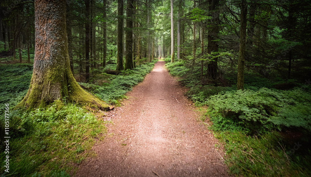 Fototapeta premium 深い森の中の一本道