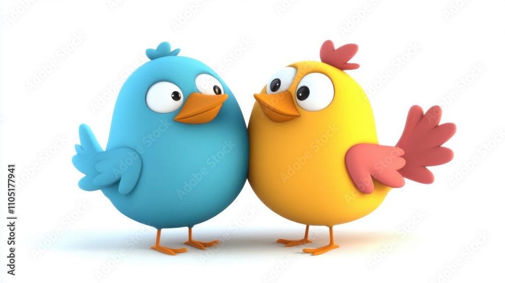 Whimsical Avian Art: Cartoon Birds on White Background Whimsical Avian Art: Cartoon Birds on White Background