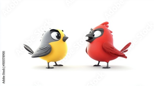 Whimsical Avian Art: Cartoon Birds on White Background