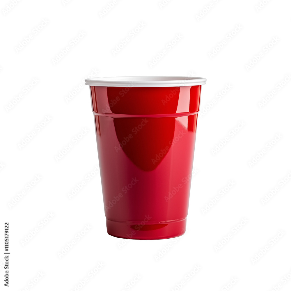 Red plastic cup, isolated, transparent background, png