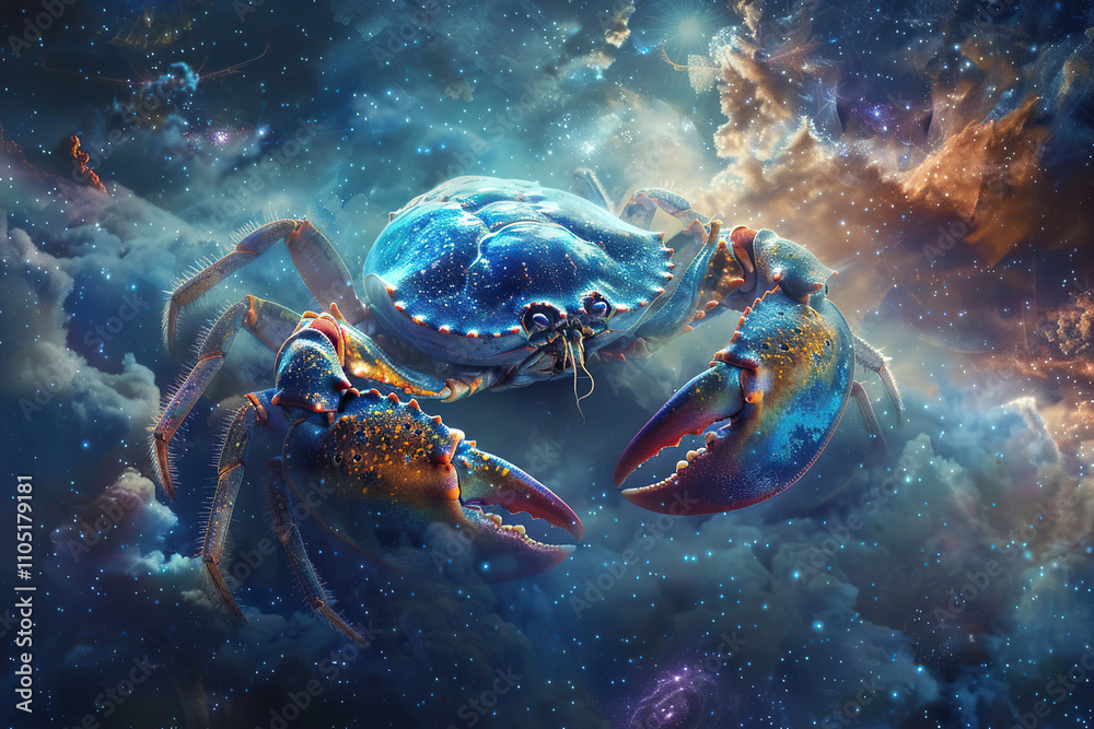 Astrological composition with concept of Cancer zodiac sign symbol Astrological composition with concept of Cancer zodiac sign symbol