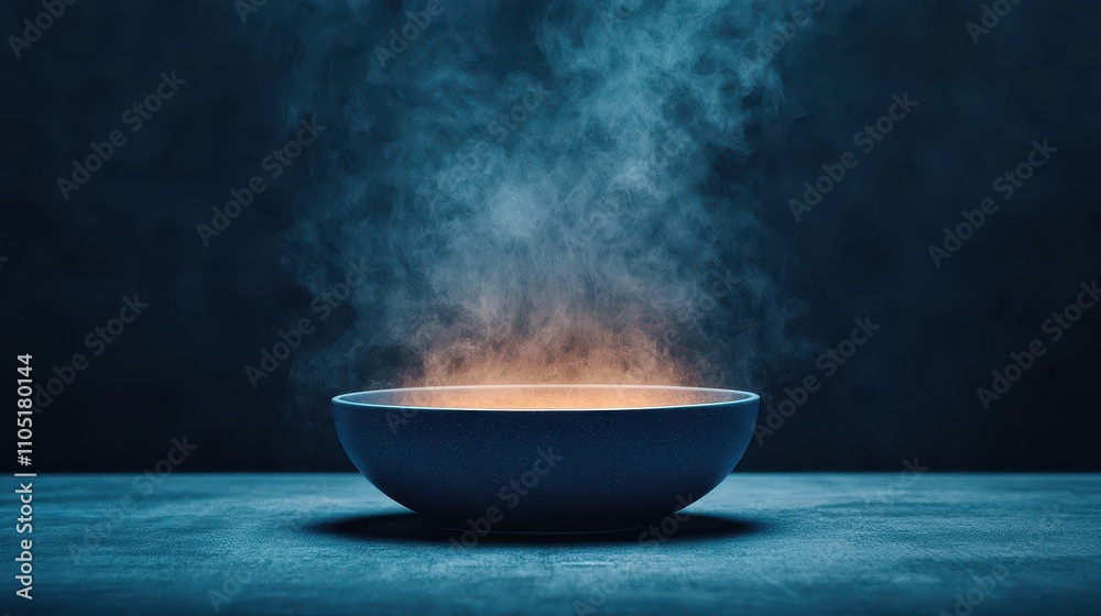 A steaming bowl emits a warm glow against a dark background, creating a mystical and inviting atmosphere. A steaming bowl emits a warm glow against a dark background, creating a mystical and inviting atmosphere.
