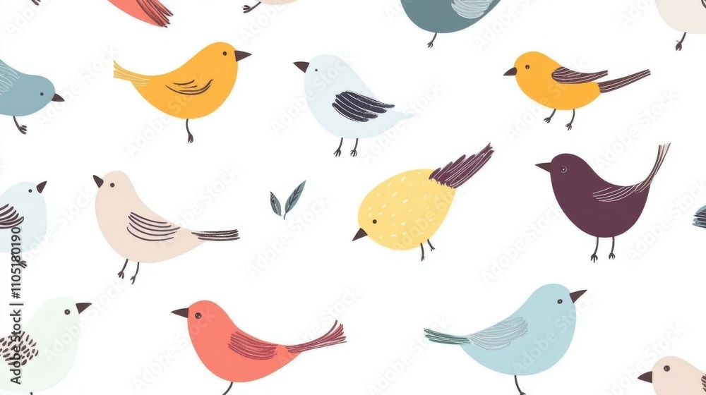 Fototapeta premium Whimsical Avian Art: Cartoon Birds on White Background