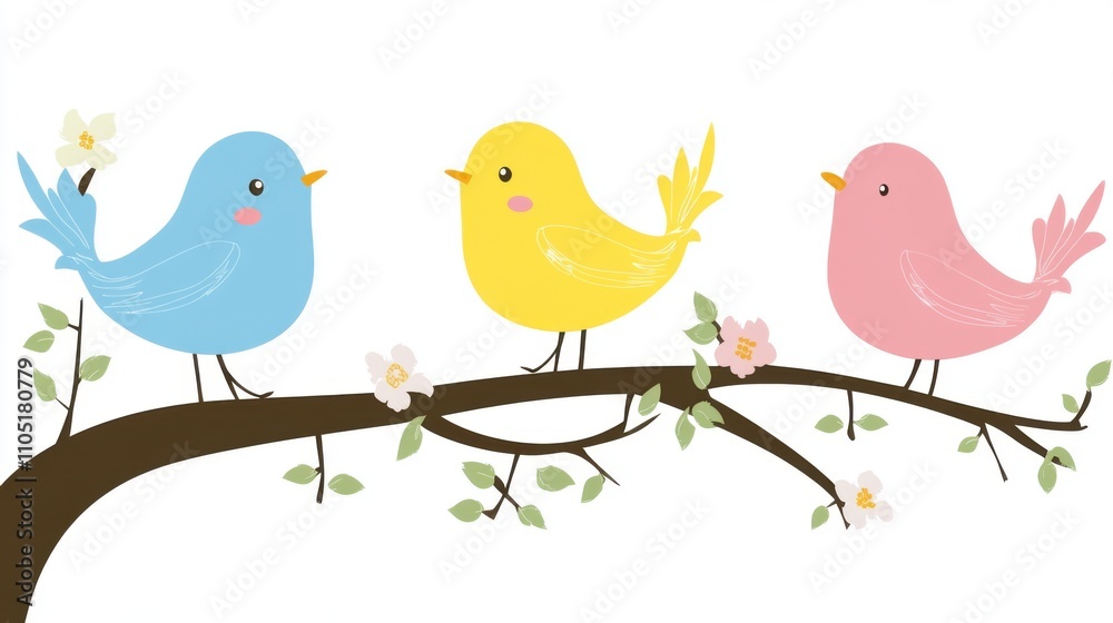 Whimsical Avian Art: Cartoon Birds on White Background
