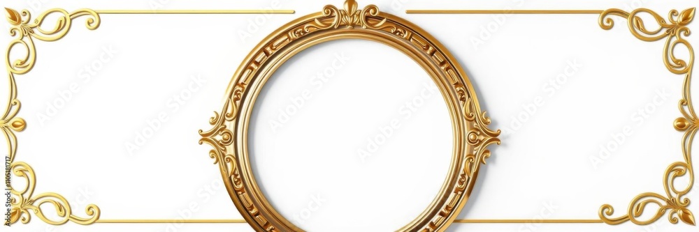 A luxurious gold frame encasing a large circular space for placement of text or image, decoration, stylish A luxurious gold frame encasing a large circular space for placement of text or image, decoration, stylish