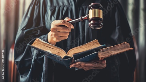 Judge Holding a Gavel and Law Book