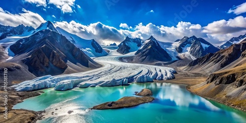 Breathtaking Aerial Documentary Photography of Quden Nyima Glacier Landscape in Tibet, Capturing the Majestic Ice Formations, Serene Environment, and Stunning Natural Beauty photo