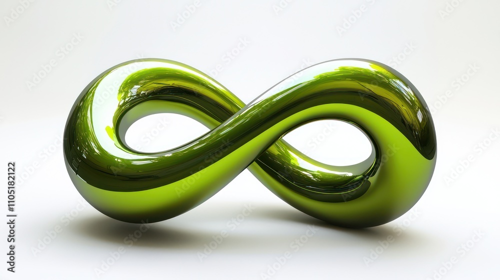 Design a shiny olive green infinity symbol on a clean white backdrop, with rich metallic texture. Design a shiny olive green infinity symbol on a clean white backdrop, with rich metallic texture.