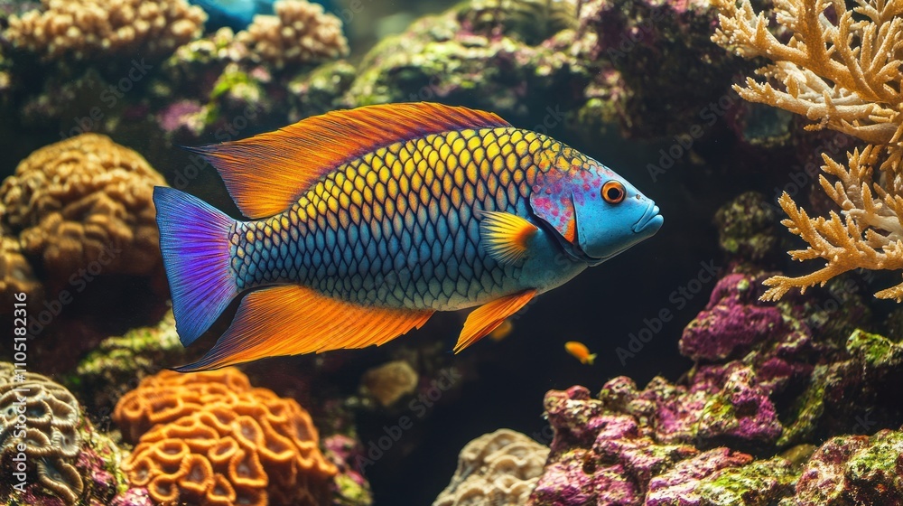 Vibrant Coral Reef Fish Swimming Amongst Corals Vibrant Coral Reef Fish Swimming Amongst Corals
