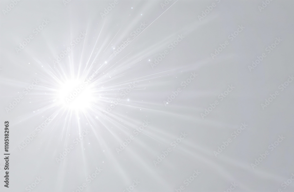 Obraz premium Abstract light beams radiating outward from a bright center on a white background.