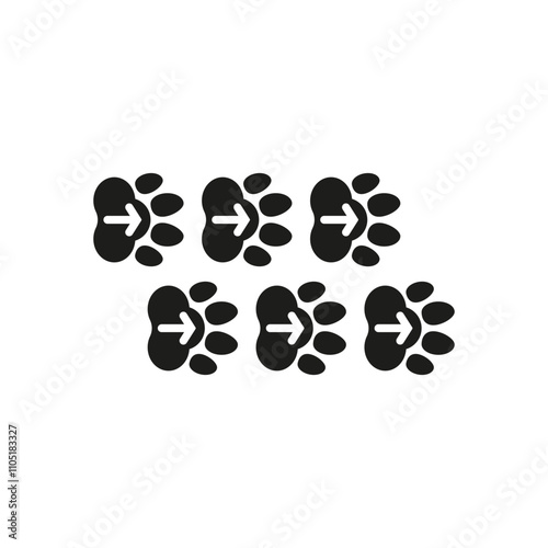 A trail of paw prints with arrow pointer. 