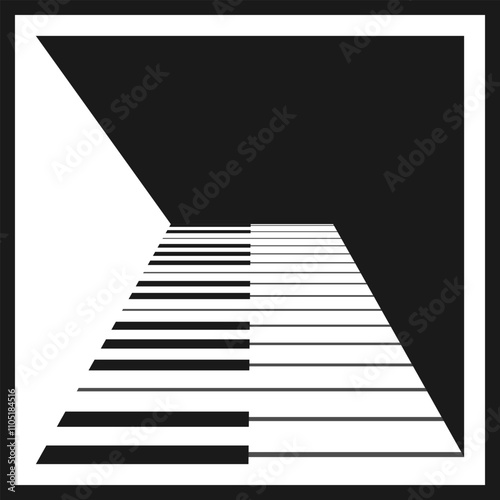 Abstract piano keyboard with black and white keys.