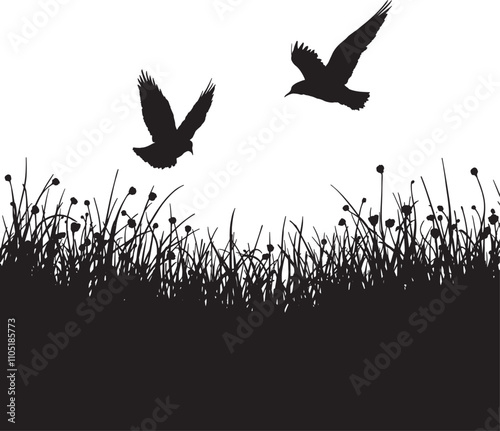 silhouette, Grassy Field Silhouette, vector