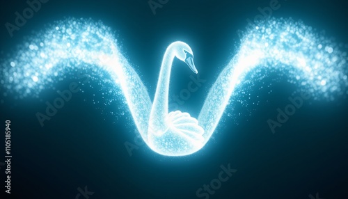 A swan is shown in a blue and white color scheme. photo