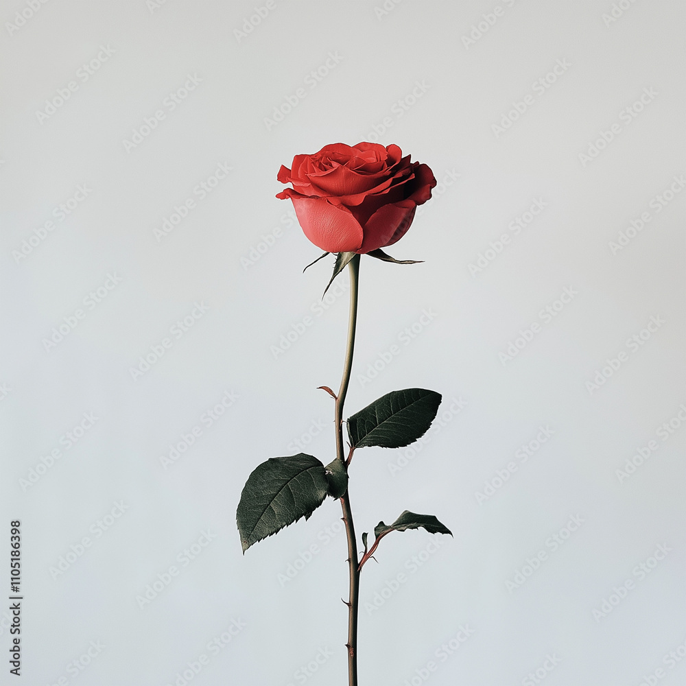 Fototapeta premium Red rose on white background on Valentine's Day.