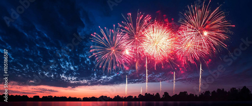 A vibrant fireworks display against a deep blue sky, perfect for promoting New Year's Eve, Independence Day, or event celebrations, with integrated text space for invitations or marketing.