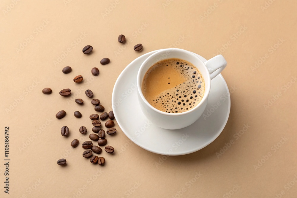 Fototapeta premium White Coffee Cup on Beige Background