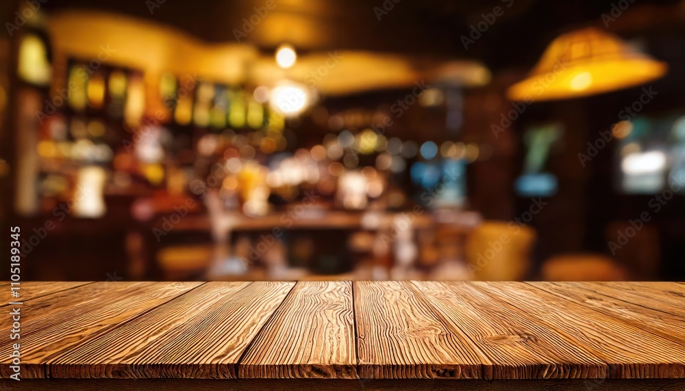 Wooden Table With A View Of Blurred Beverages Bar Backdrop Wooden Table With A View Of Blurred Beverages Bar Backdrop
