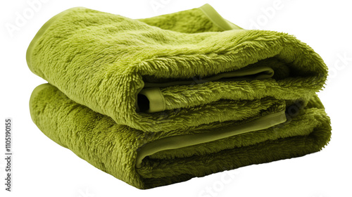 Soft green folded towel, an essential item for enhancing your bathroom or spa decor with a fresh and elegant touch, isolated on transparent background. photo