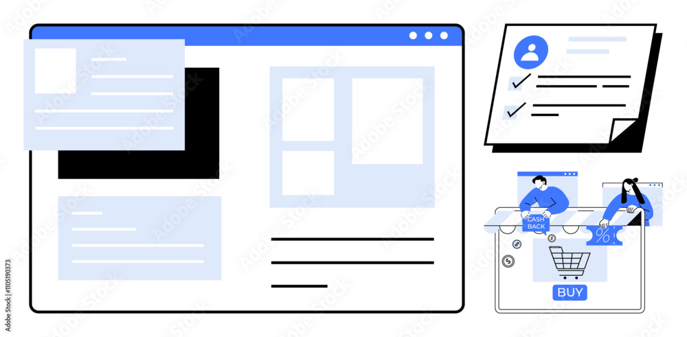 E-commerce website screen, user registration form, people completing online purchases. Ideal for e-commerce, UIUX design, online businesses, customer journey mapping, digital marketing, web E-commerce website screen, user registration form, people completing online purchases. Ideal for e-commerce, UIUX design, online businesses, customer journey mapping, digital marketing, web