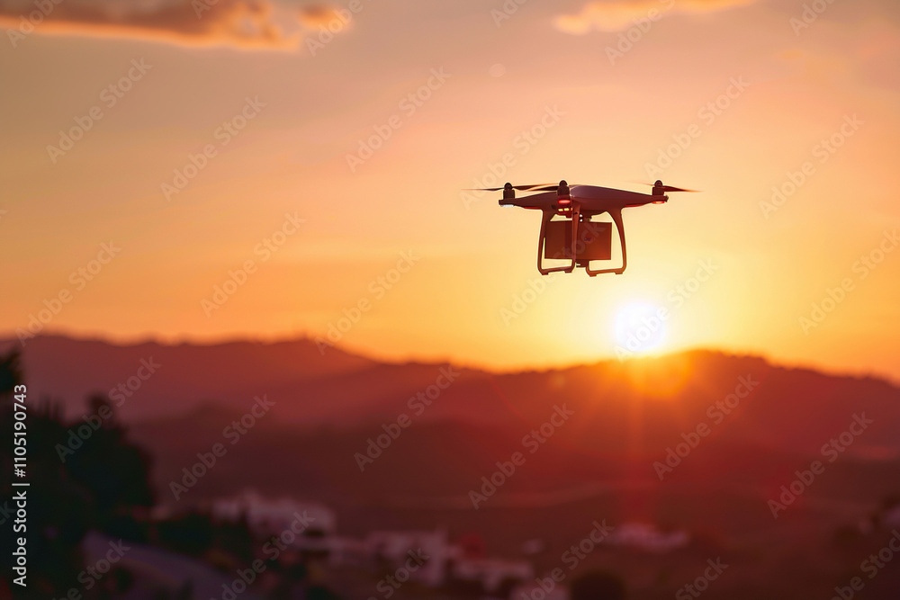 Drone flying in sky over beautiful nature during observation from top Drone flying in sky over beautiful nature during observation from top