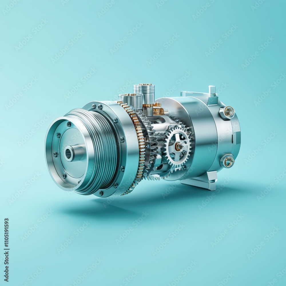 Modern Engine Component on Blue Background Modern Engine Component on Blue Background