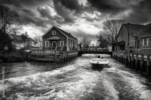 Cambridge MD. A Boat Approaches a Drawbridge on the Choptank River. Waterfront Architecture and Cityscape photo