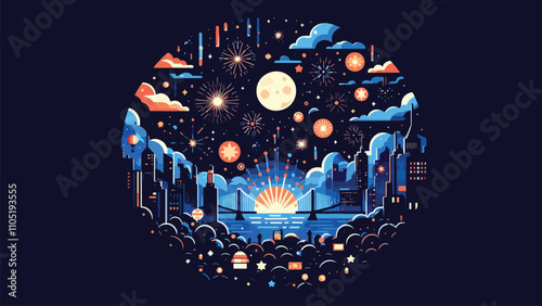 illustration of the night sky filled with fireworks, welcoming the arrival of the new year