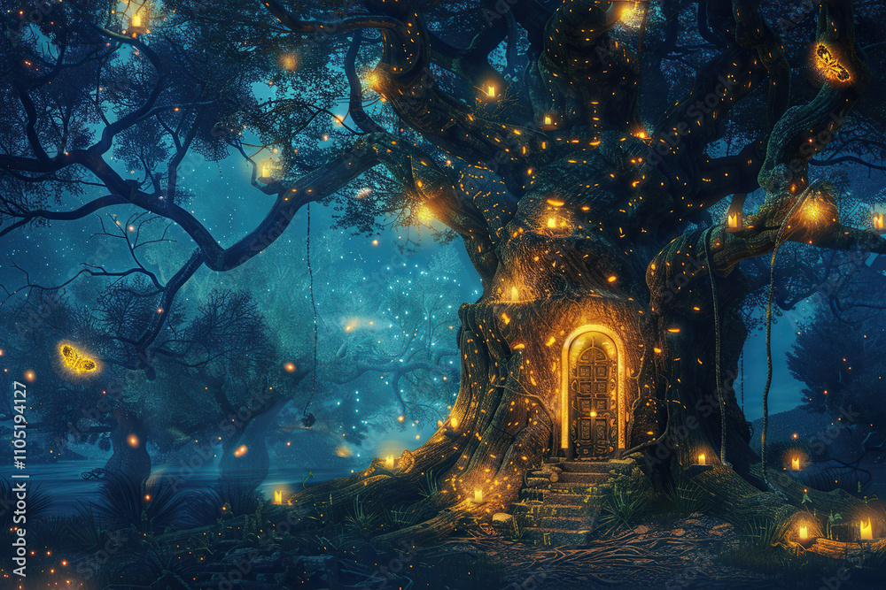 Fantastically door in wild forest leading to deep unknown Fantastically door in wild forest leading to deep unknown