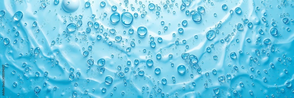 Water droplets on a vibrant blue background, abstract, wet