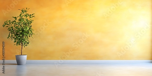 Minimalist Monochrome Yellow Room with Soft Light Mockup