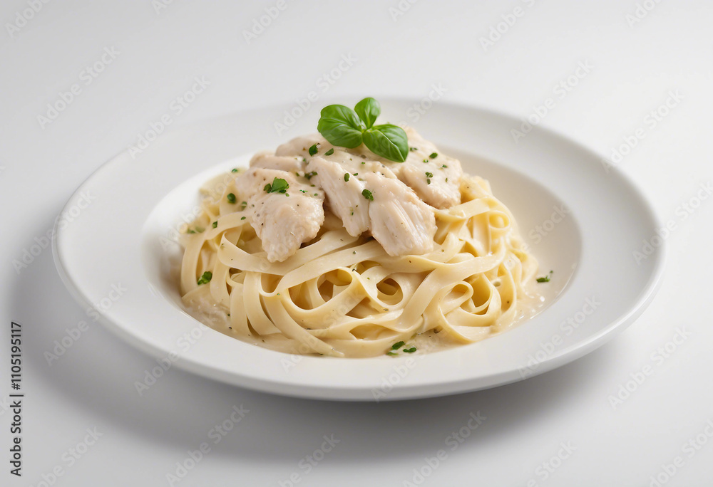 chicken Fettuccine Alfredo isolated on white background chicken Fettuccine Alfredo isolated on white background