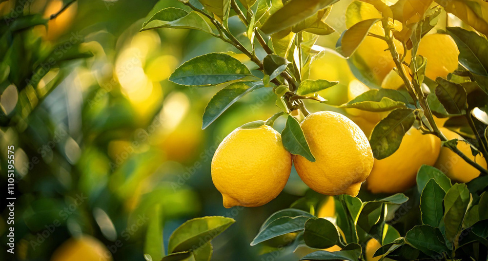 Close-up of Lemon trees that are bearing fruit in the garden, a blurred background, soft light. Close-up of Lemon trees that are bearing fruit in the garden, a blurred background, soft light.