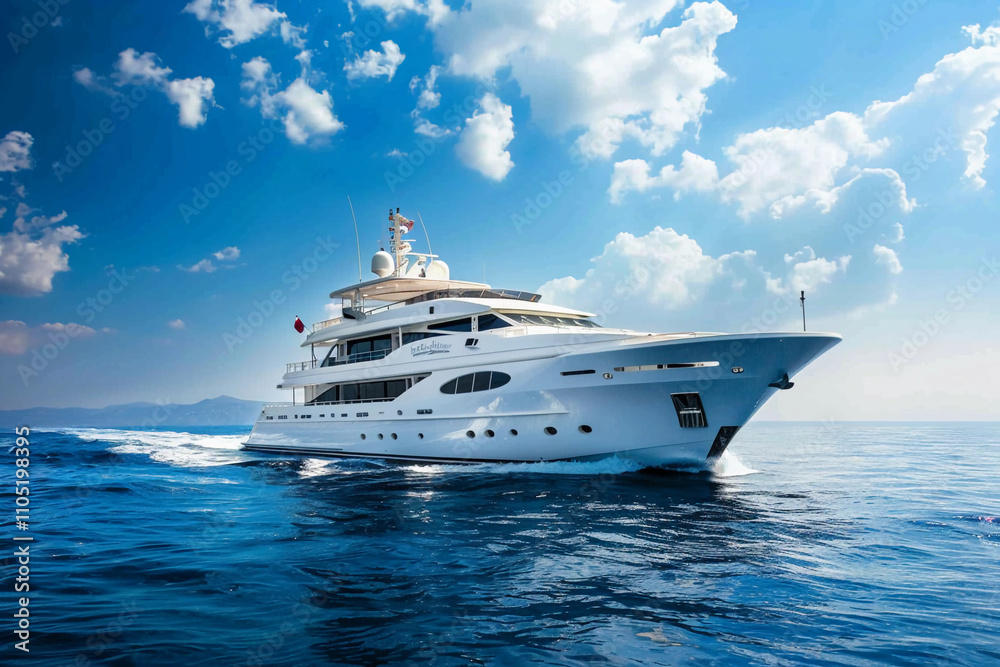 Luxury private big motor yacht in tropical sea with blue wave Luxury private big motor yacht in tropical sea with blue wave