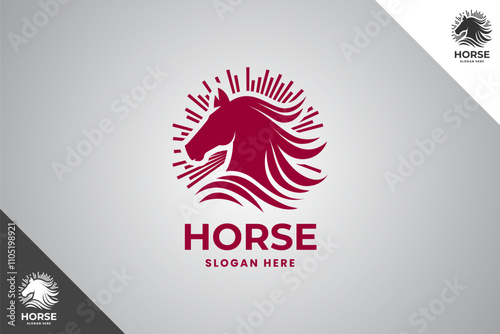Horse minimalis logo with 2 color options. An animal and pet symbol. Black solid color logo. Minimal logotype and sign. Eps 10.