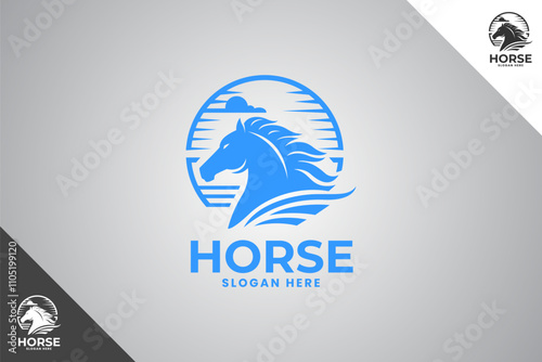 Horse minimalis logo with 2 color options. An animal and pet symbol. Black solid color logo. Minimal logotype and sign. Eps 10.